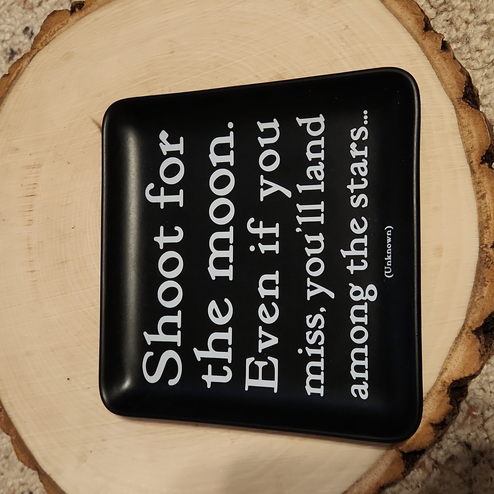 Quotable Cards Shoot for the Moon Blaxk & White Trinket Dish